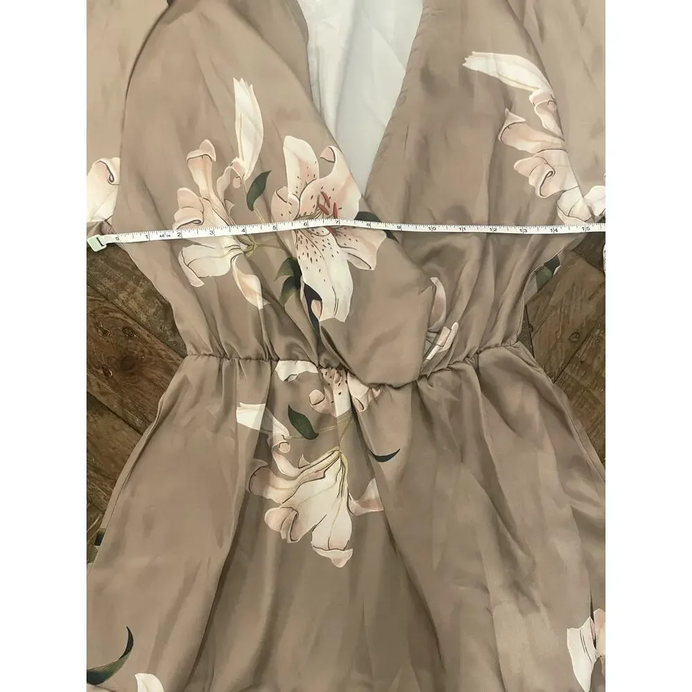 NWT Zara Floral Satin Faux Wrap Kimono Dress Size M Pink Lily Art